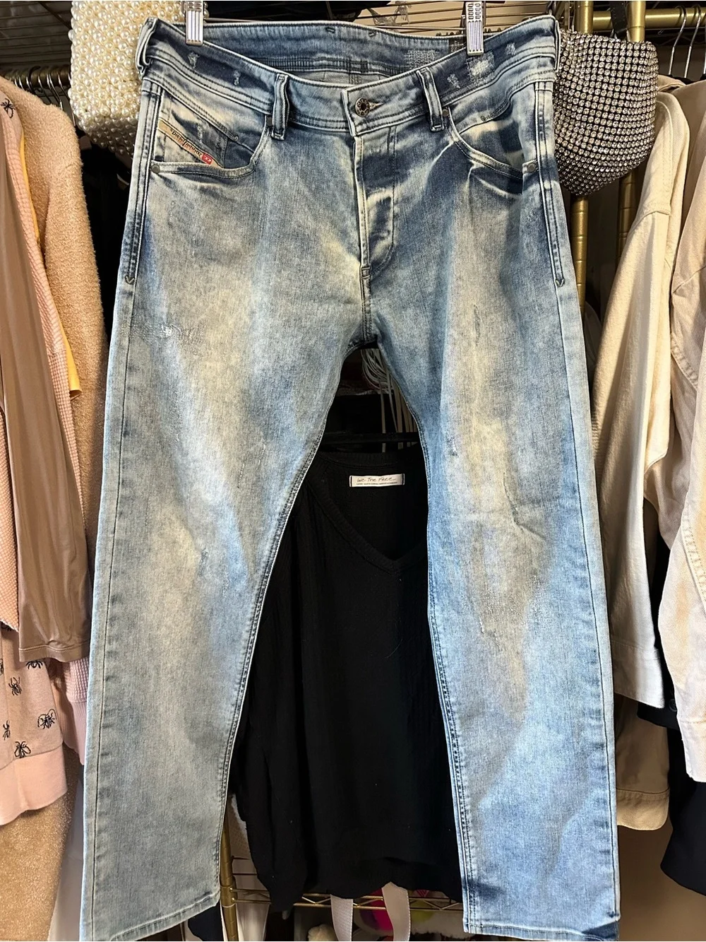 Diesel Men’s Denim Belther-R Regular Slim Tapered Acid Wash